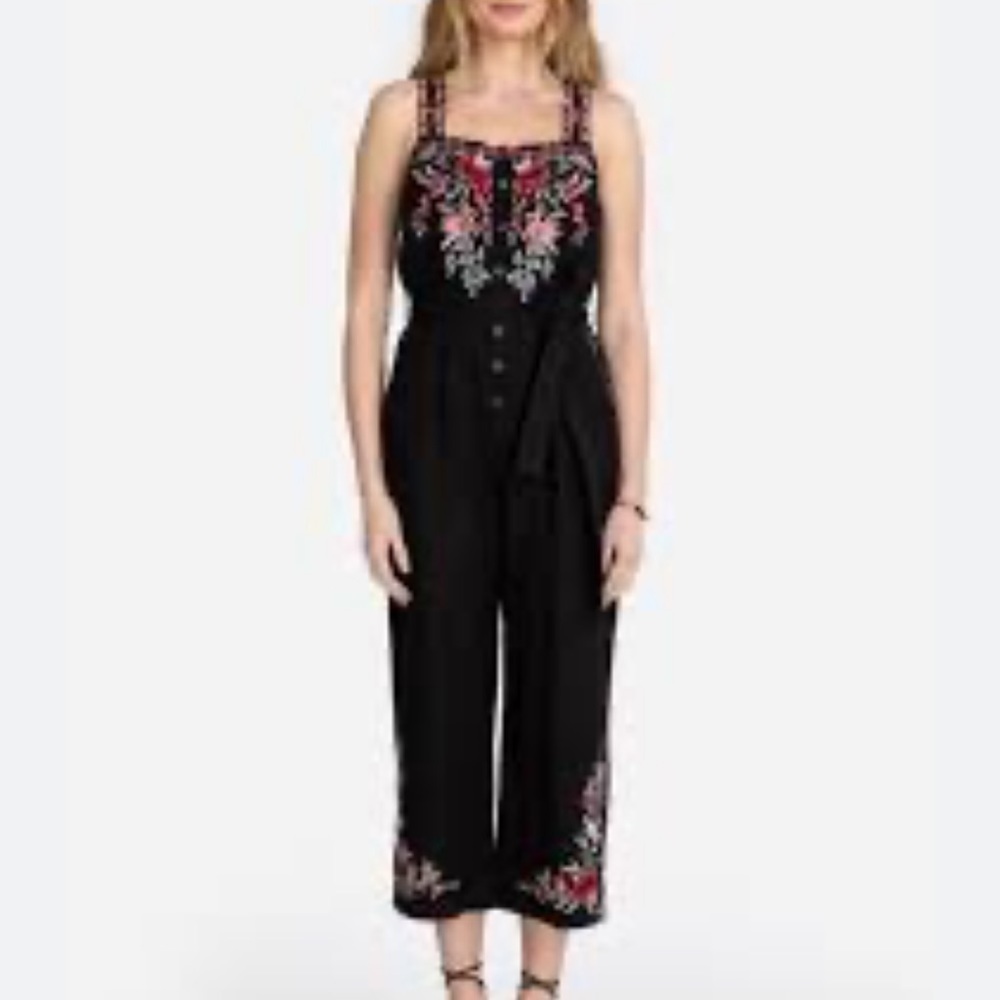 Johnny Was embroidered jumpsuit cropped pants size XS 100% linen